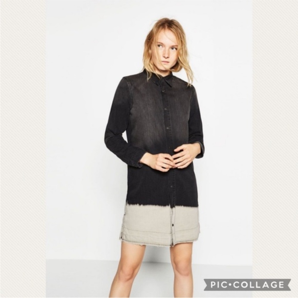 Zara Dip-Dyed Denim Button-down Shirt Dress